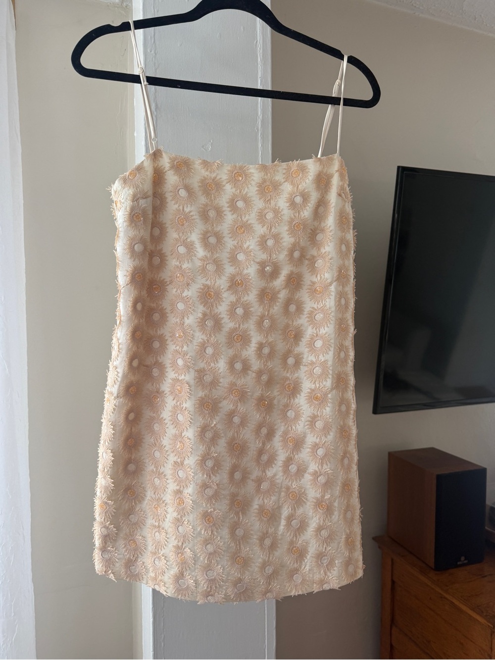 H&M Edition Cream Embroidered Sequin Floral Mini Dress Size Small
